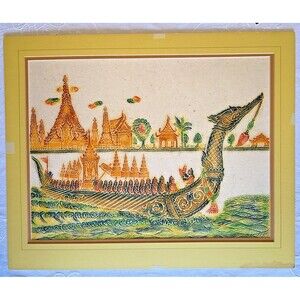 Vintage Thai Temple Rubbing Suphanahong Swan Barge Royal Oarsmen Rice Paper